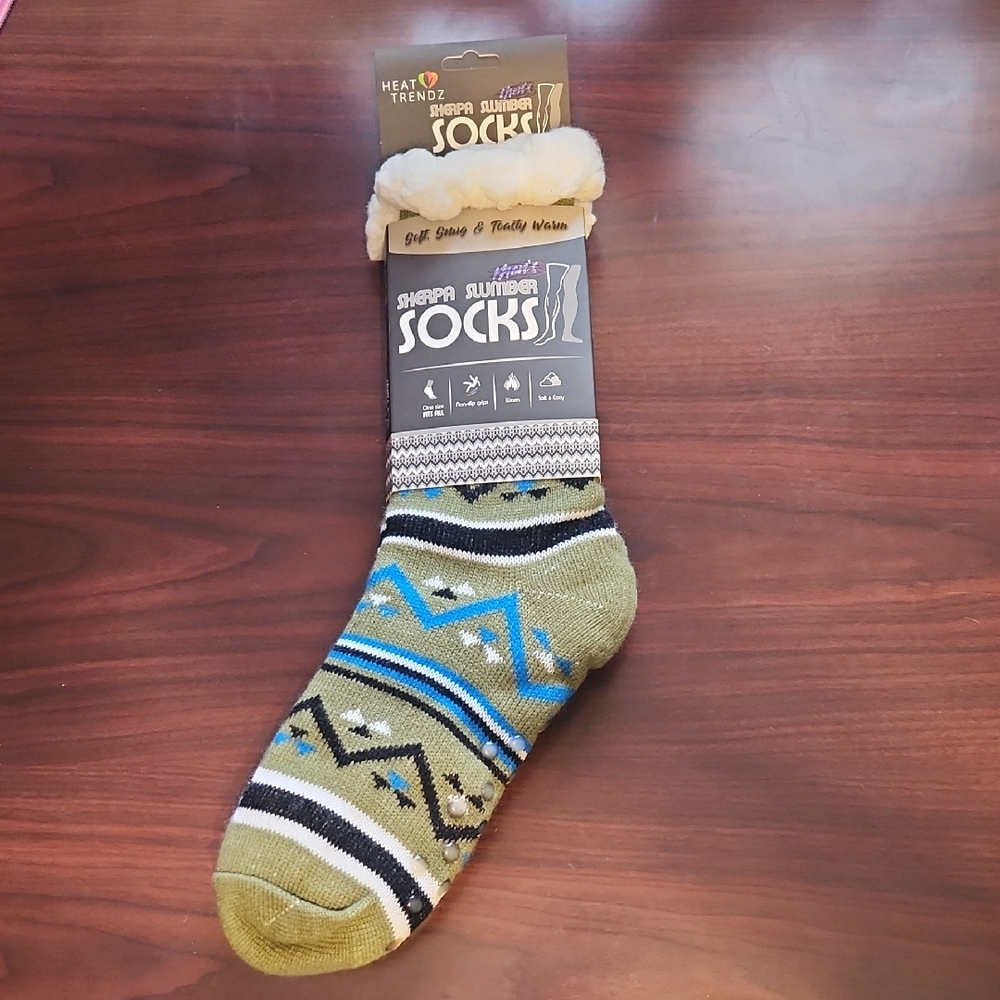 NEW Heat Trendz Sherpa Slumber Socks  Men's Green & Blue